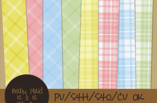 Preview Image of Baby Plaid 12x12 digital scrapbook papers in pastel pink, blue, green, and yellow.
