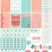 Soft teal and coral printable planner stickers featuring florals, banners, to-do labels, and "Seeds of Happiness" graphics.