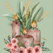 Watercolor illustration of three lit candles surrounded by green leaves and pink flowers, with the title “Beltane Transition Ritual: A Simple Ritual for the In-Between.”