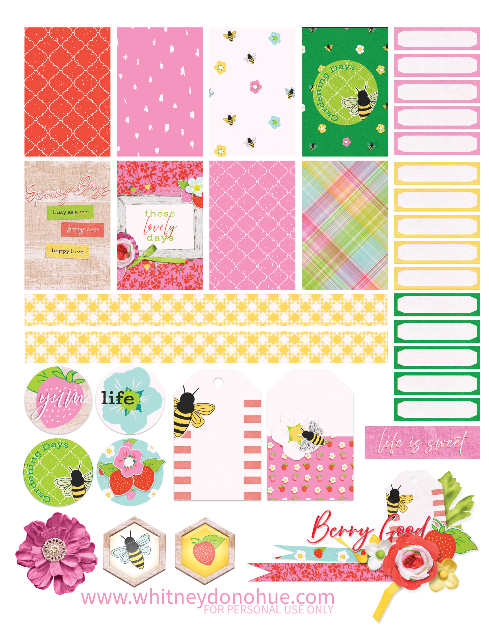 “Berry Sweet Bee” Spring Printable – Free Happy Planner Stickers