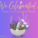 "Colorful header image for How We Celebrated Litha blog post, featuring a mortar and pestle with herbs and flowers, golden sparks, and glowing text on a pink-purple gradient background"