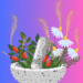 itha Herbal Circle Ritual graphic for the Summer Solstice, featuring a mortar and pestle filled with fresh summer herbs and chamomile flowers, sparkling golden magical energy, and a vibrant blue-to-pink twilight gradient background. Gold Wheel of the Year symbol and website URL at the bottom.