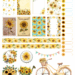 Golden Harvest Sunflower Planner Kit printable page, featuring vintage sunflower stickers, decorative boxes, and cheerful yellow floral accents for planners and journals.