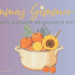Simmer pot filled with apples, herbs, orange slices, and a sunflower, symbolizing the first harvest for a Lammas ritual. Purple and blue gradient background with golden script reading “Lammas Simmer Pot – First Harvest Abundance Pot.”